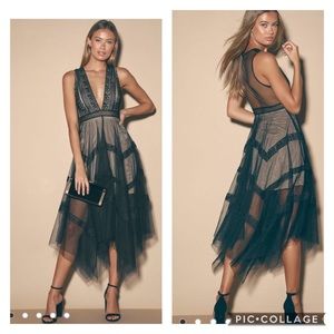 Lulus|Sheer For It Black and Nude Lace Midi Dress